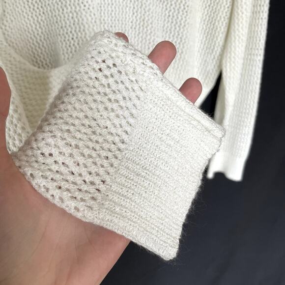 Lulus white sheer knit sweater v-neck women's size M nylon top casual pullover - Picture 4 of 7